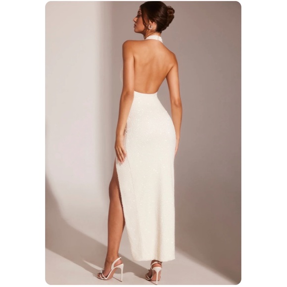 Oh Polly Embellished High Neck Halter Keyhole Cut Out Evening Gown Bridal - Picture 3 of 8